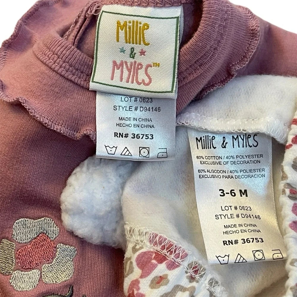 Millie & Myles 3–6M Animal Appliqué Ruffle Top & Leopard Joggers Set